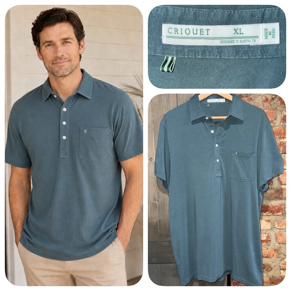 Criquet Mens Top Shelf Pocket Polo Shirt XL Muted Green Preppy Quiet Luxury EUC